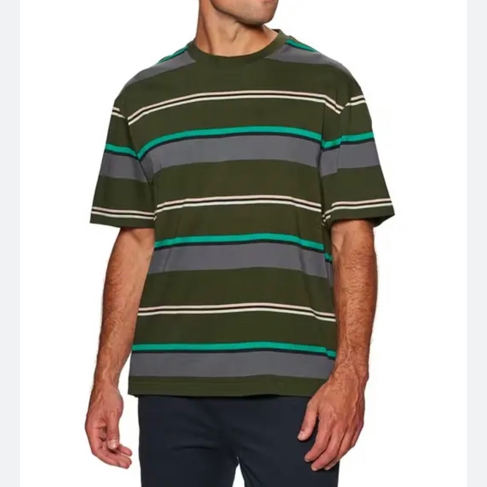 Ted Baker Paleale Men’s 4 Large Green Gray Striped Short Sleeve Shirt Tee New